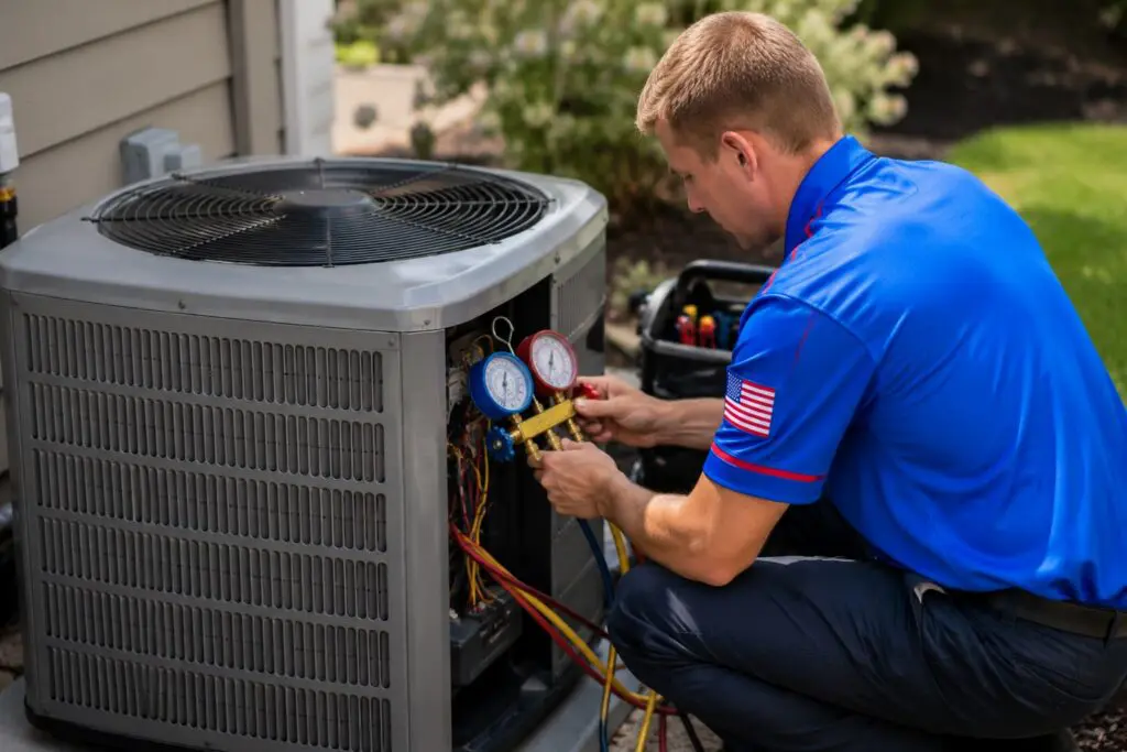 HVAC System Financing in Salt Lake City - Western Heating, Air & Plumbing HVAC technician servicing a residential outdoor air conditioning unit in Salt Lake City, UT