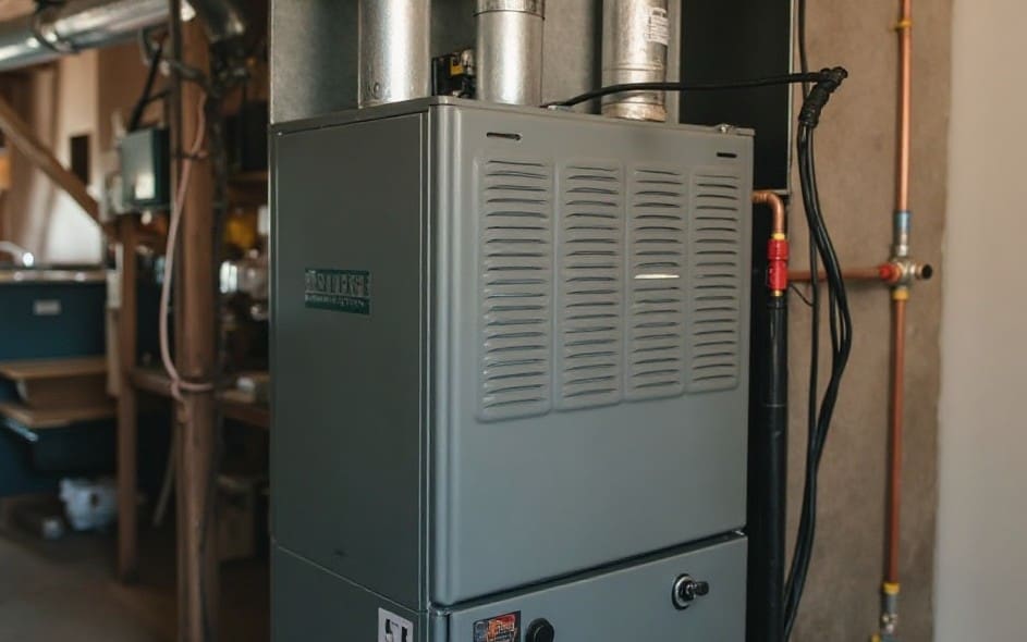 Diagram showing how a residential furnace works to heat a home