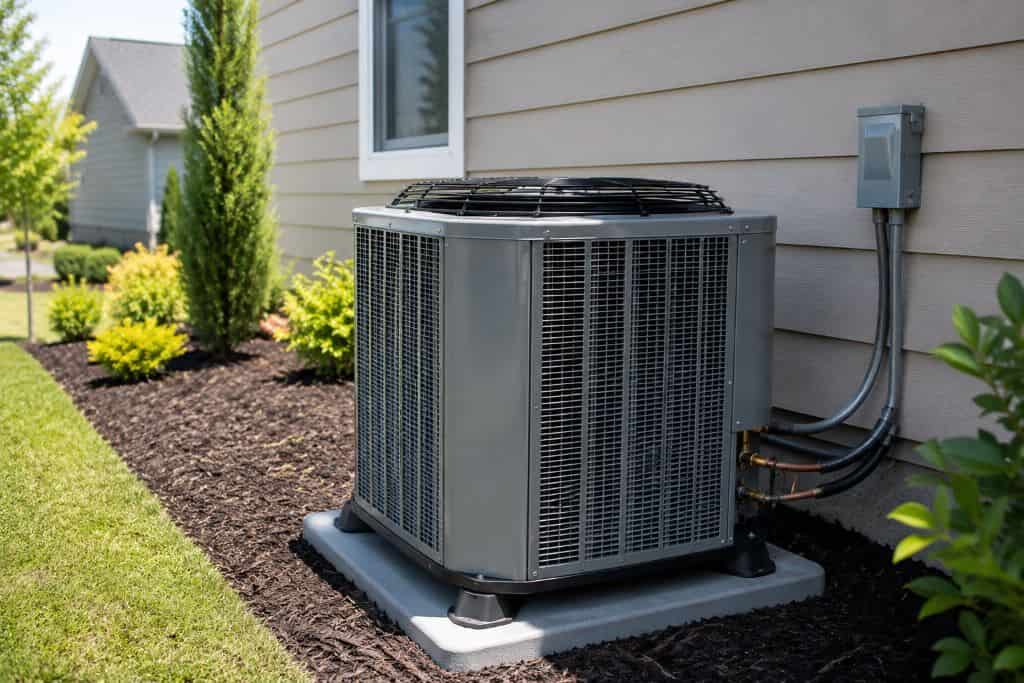 New outdoor air conditioner condenser installed beside a home for AC installation in Orem, UT.