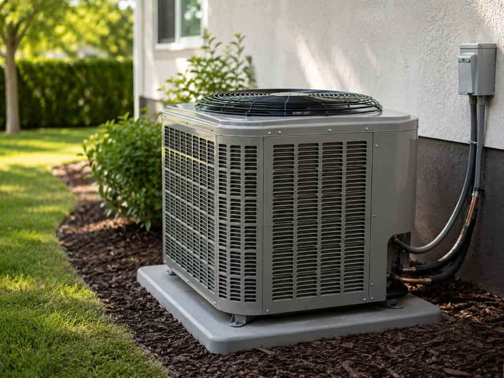 AC Maintenance in Orem UT - Western Heating, Air & Plumbing Outdoor residential air conditioner condenser beside a home during AC maintenance in Orem, UT.